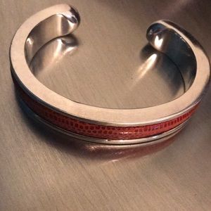 Red Leather Sterling Silver Cuff Bracelet
